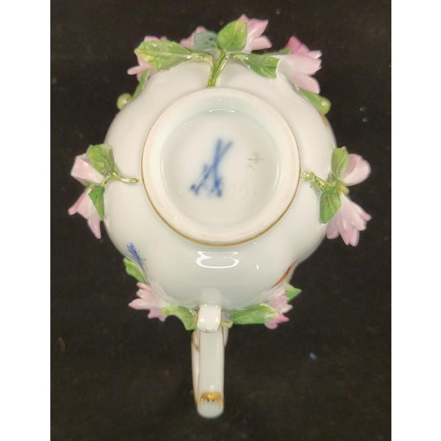 Mid 19th Century Mid-19th Century Meissen Porcelain Tea Cup and Saucer: Encrusted Flowers, Hand Painted Insects For Sale - Image 5 of 10