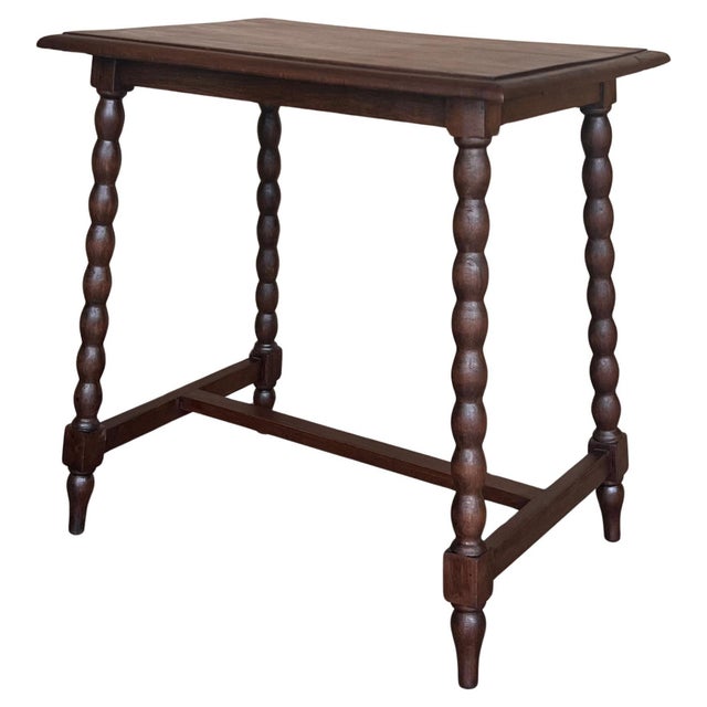 19th Spanish Walnut Side Table with Turned Legs and Iron Stretcher For Sale - Image 15 of 18