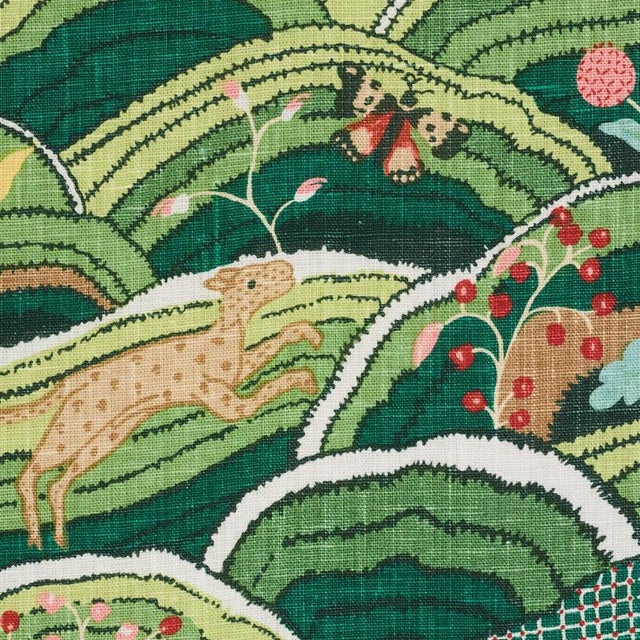 Charming animals gambol within a na√Øve landscape in this whimsical full coverage print. This design preserves the rustic...