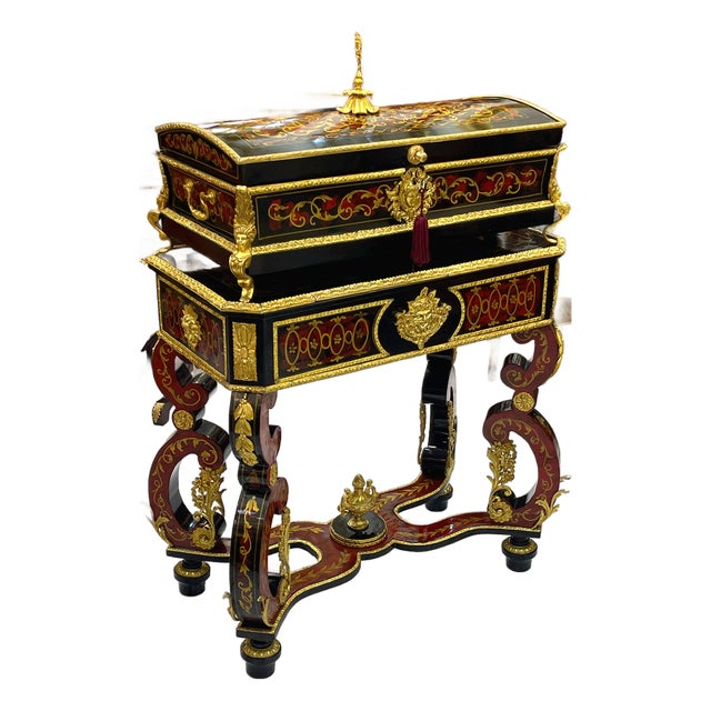 French Restoration-Inspired Marriage Chest on Ornate Stand – Handcrafted Wood & Gold Leaf For Sale