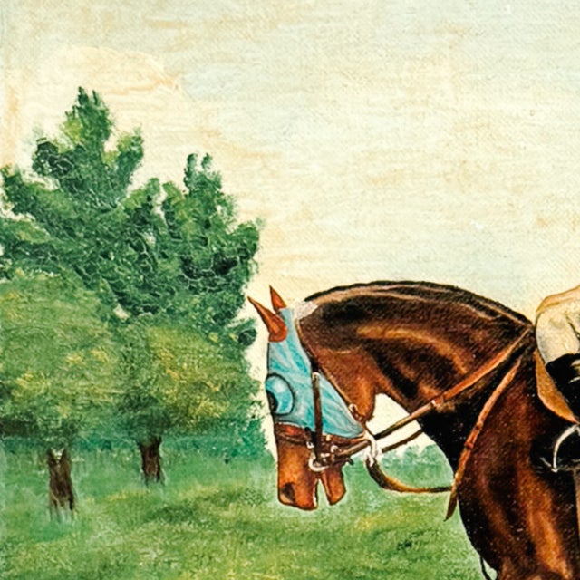 Vintage 1973 Signed Equestrian Oil Painting – "Thoroughbred Workout" by Bonnie Roseberry For Sale - Image 4 of 9