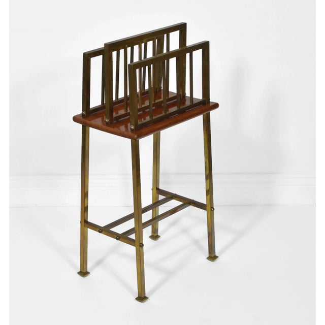 Edwardian Brass & Mahogany Canterbury Newspaper Magazine Rack For Sale - Image 3 of 11