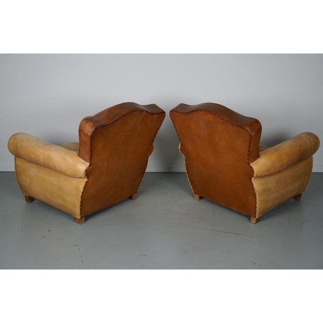 French Club Armchairs with Leather File Mustache Cognac, 1940s, Set of 2 For Sale - Image 11 of 18