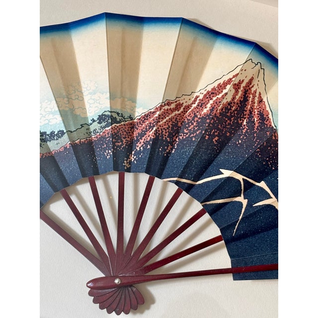 1960s Hand Painted Japanese Fan in Shadow Frame For Sale - Image 6 of 11