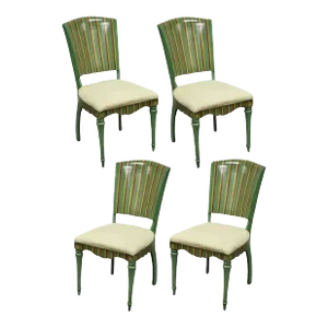 Late 20th Century French Country Style Hollywood Regency Green Painted Dining Side Chairs - Set of 4