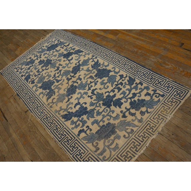 Japanese Lovely Tan Beige and Blue Cerulean Color With Florid Design Antique Japanese Rug For Sale - Image 3 of 10