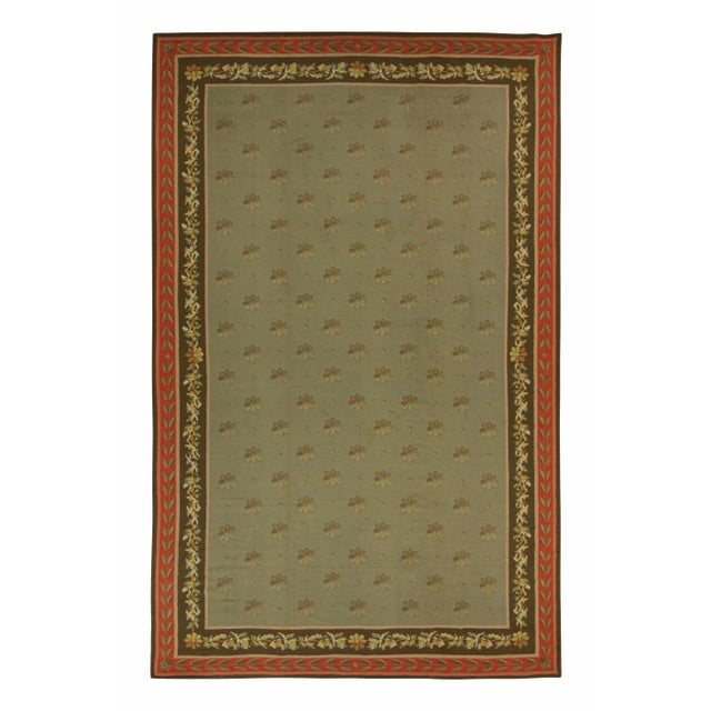 Green 1920s Antique Arraiolos Needlepoint Rug in Olive Green With Florals, From Rug & Kilim For Sale - Image 8 of 8