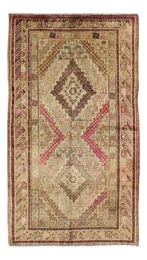 Keivan Woven Arts, Mp-1301-519, Antique Khotan Wine Red Rug With Diamond Medallions
