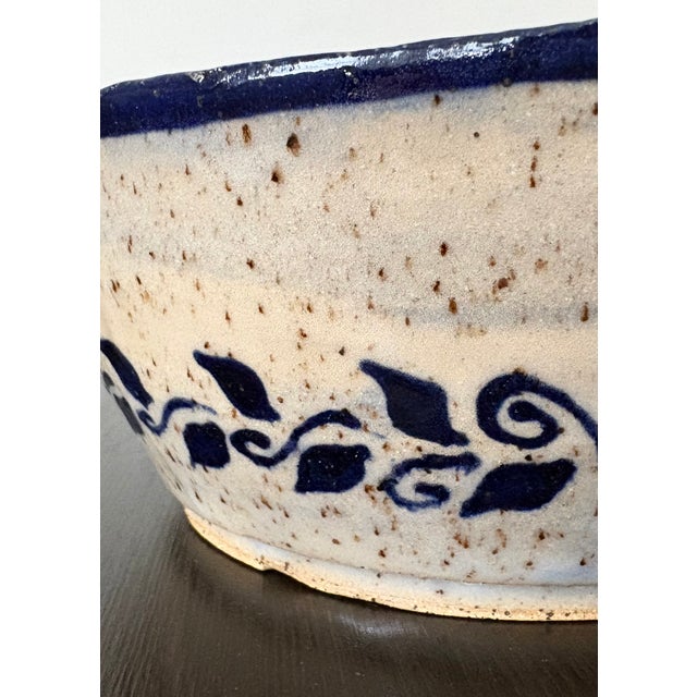 Hand-Painted Studio Pottery Bowl With Cobalt Botanical Design For Sale - Image 10 of 10