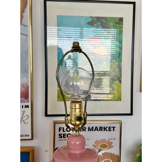 1980s Vintage Pink Ginger Jar Table Lamp Base | Glossy Blush Ceramic Lamp | Hollywood Regency Palm Beach Decor For Sale - Image 5 of 12