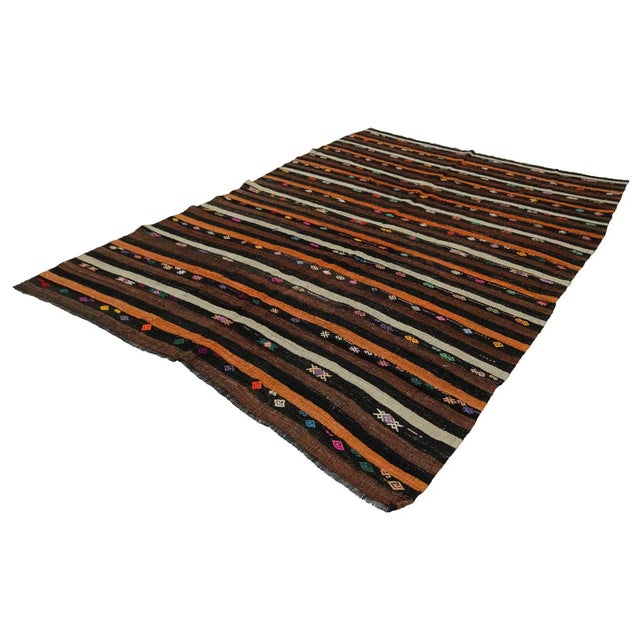 Traditional Striped Vintage Goat Hair Kilim Rug- 7′8″ × 10′2″ For Sale - Image 3 of 7