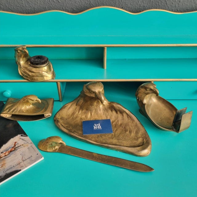 Art Deco Brass Desk Set with Stylized Eagle Heads, 1920s, Set of 5 For Sale - Image 14 of 18