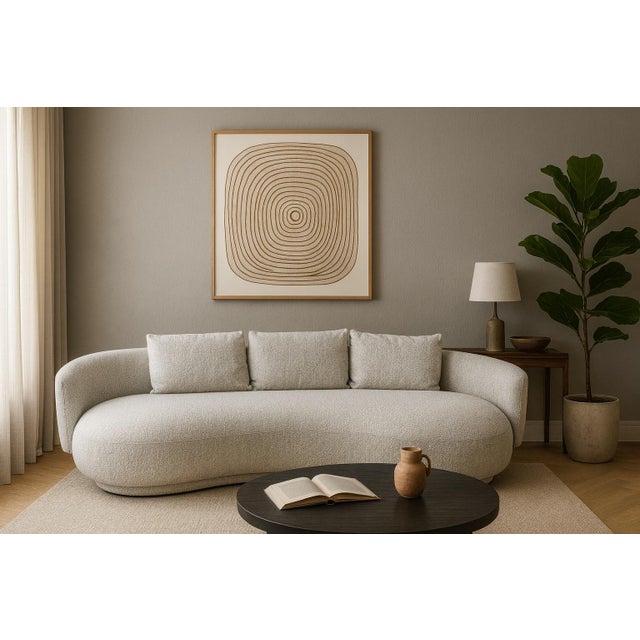 Contemporary Oyster Beige Boucle Modern Curved Sofa, Paul Michael Company For Sale - Image 3 of 9