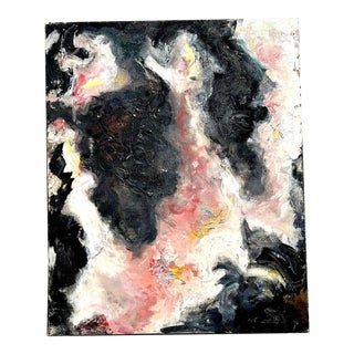 Vintage Boho Original Abstract Oil on Board For Sale