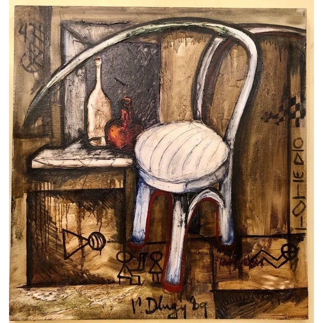 Vitaly Dlugy (Russian 1934-1990) white chair, 1989 oil on canvas. Signed and dated bottom center. Prov. Christies NYC...