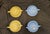 Mid-Century Modern Vintage 1940s Hazel-Atlas "Moderntone" Platonite Pastel Handled Cream Soup Bowls - Yellow & Blue Set of 4 For Sale - Image 3 of 8
