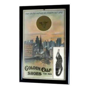 Authentic Circa Early 1900s American Lithograph Men's Shoes Advertising Sign - Nicely Framed