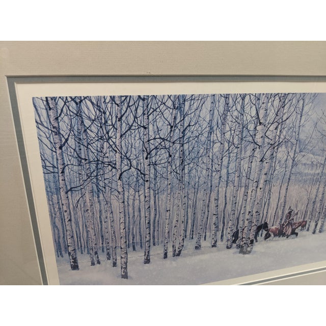 Rustic Late 20th Century Signed Limited Edition Native American Winter Landscape Panorama by Mark Silversmith, Framed & Matted For Sale - Image 3 of 17