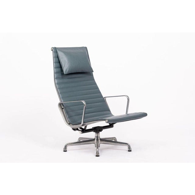 Eames Blue Gray Leather Office Lounge Chair for Herman Miller - Pair Available For Sale - Image 11 of 14