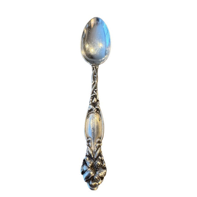 American Antique International Silver Five O'Clock Teaspoons Sterling Silver .5.5" Long. Monogram "D" on Front Handle - Set of 2. For Sale - Image 3 of 4