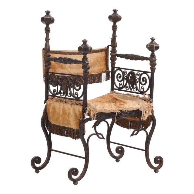 A French Savonarola Style Iron and Bronze Chair, C. 1900. For Sale