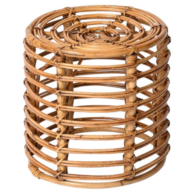 Rattan and Wicker Round Pouf by Tito Agnoli, Italy, 1960s For Sale - Image 12 of 12