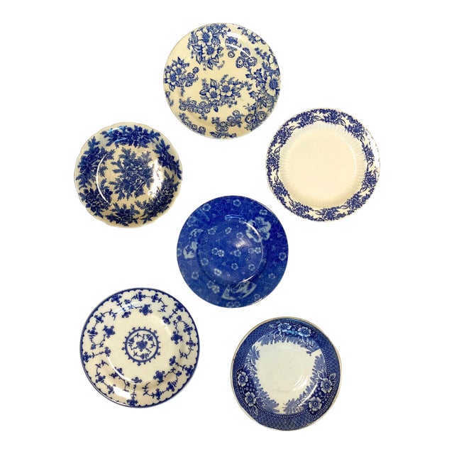 Early 20th Century Blue & White China Porcelain Plates - Set of 6 - Plate Wall For Sale