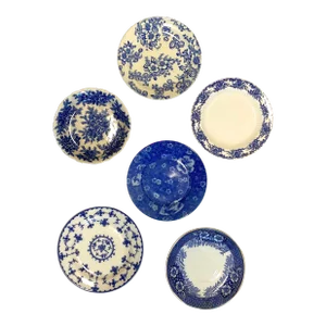 Early 20th Century Blue & White China Porcelain Plates - Set of 6 - Plate Wall