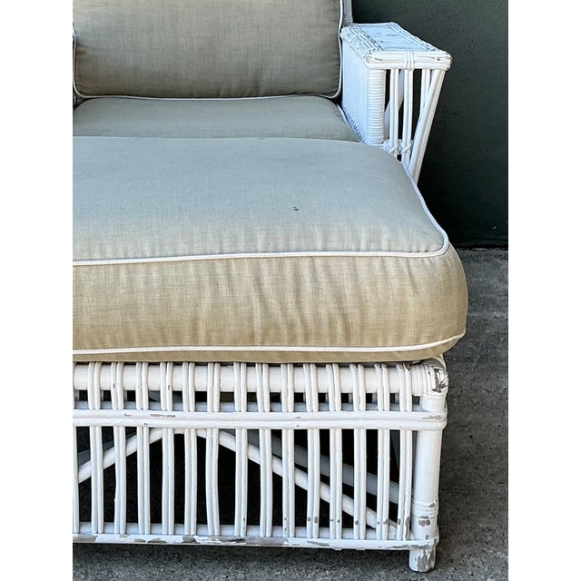 White Vintage Rattan Lounge Chair and Ottoman After Bielecky Brothers For Sale - Image 8 of 12