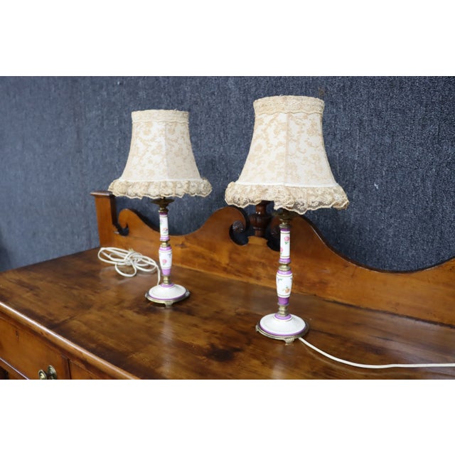 Porcelain & Lace Floral Lamps/Pair For Sale - Image 4 of 9