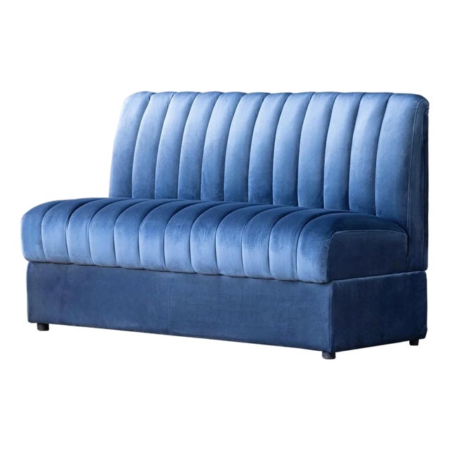 Matthew Izzo Home Estelle Navy Velvet Straight Banquette Sofa For Sale