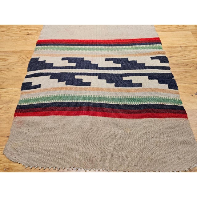 Vintage Native American Navajo Area Rug, Handwoven Wool, Stripe Pattern,Ivory & Red, 2x4 For Sale - Image 14 of 16