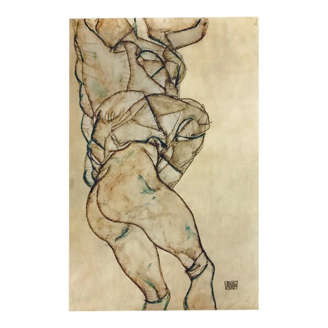 Schiele Lithograph 42 Side View of Half Lenght Nude For Sale