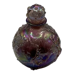 Hand Blown Purple Iridescent Art Glass Perfume Bottle With Lid