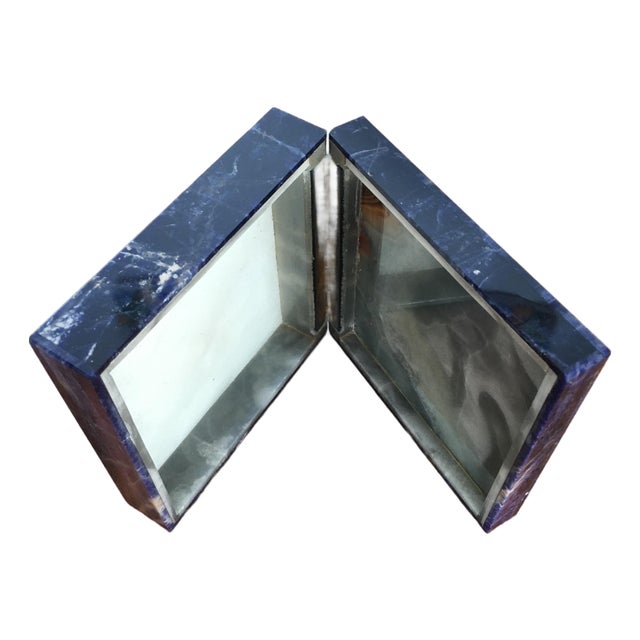 Vintage Lapis Lazuli Semi Precious Stone Box With Hinged Lid White Marble or Alabaster Interior. For Sale