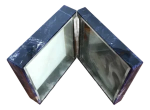 Vintage Lapis Lazuli Semi Precious Stone Box With Hinged Lid White Marble or Alabaster Interior.