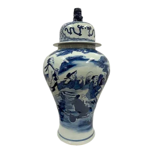 20th Century Chinese Blue and White Porcelain Ginger Jar With the Eight Drinking Immortals