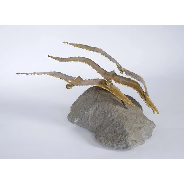 Mid-Century Modern Mid Century Modern Brass Three Birds on Natural Rock Stand Sculpture For Sale - Image 3 of 11