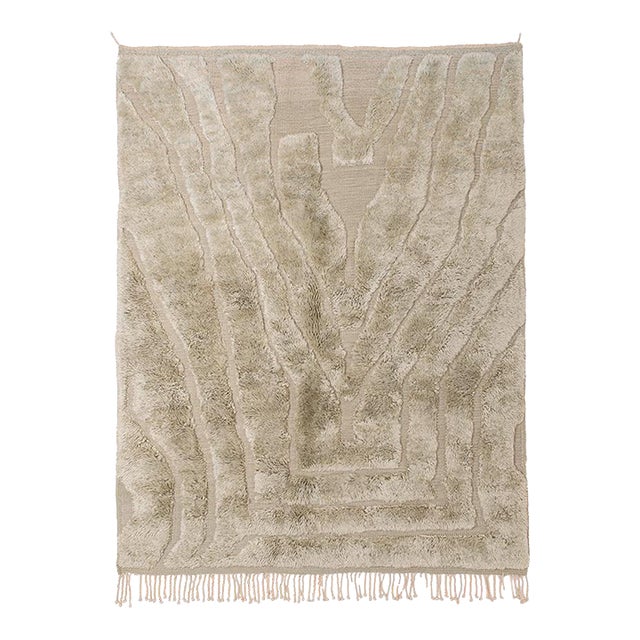 Sculpted Maze Hand-Knotted Moroccan Wool Rug | 7'9" X 6'2" | One of a Kind For Sale