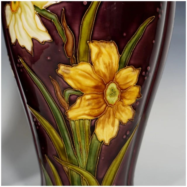 Metal Pair of Large Antique French Sevres Optat Milet Ceramic Vases Art Nouveau Flowers Purple Ground For Sale - Image 7 of 12