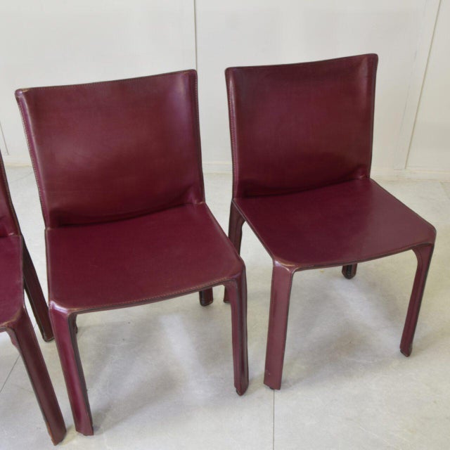 Cab 412 Chairs in Burgundy Leather by Mario Bellini for Cassina, 1970s, Set of 4 For Sale - Image 13 of 14