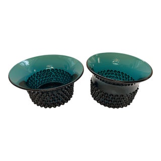 Set of 2 Mid 20th Century Nyppyla Beaded Flared Glass Bowls by Saara Hopea for Nuutajarvi Notsjo, Made in Finland For Sale