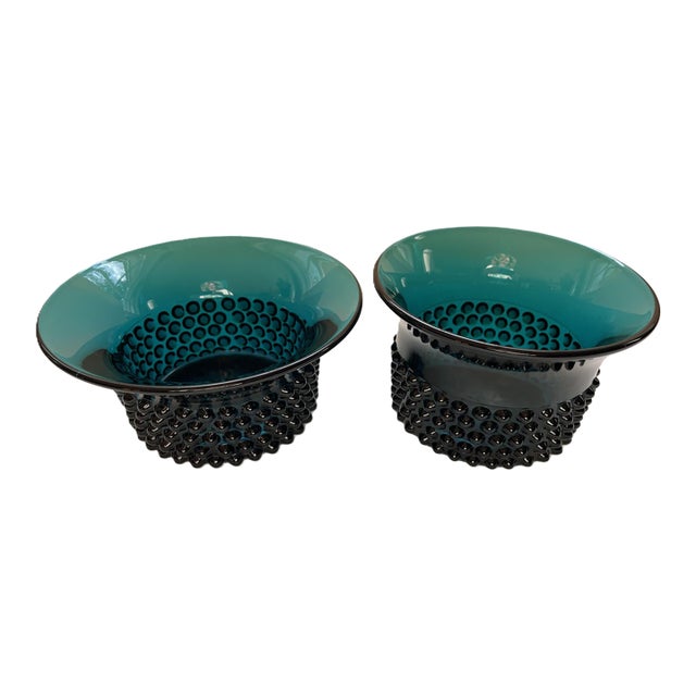 Set of 2 Mid 20th Century Nyppyla Beaded Flared Glass Bowls by Saara Hopea for Nuutajarvi Notsjo, Made in Finland For Sale
