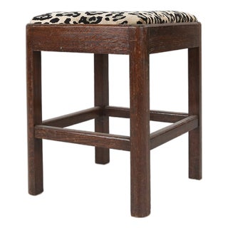 Art Deco Stool with Leopard Print Upholstery, France, 1930s For Sale