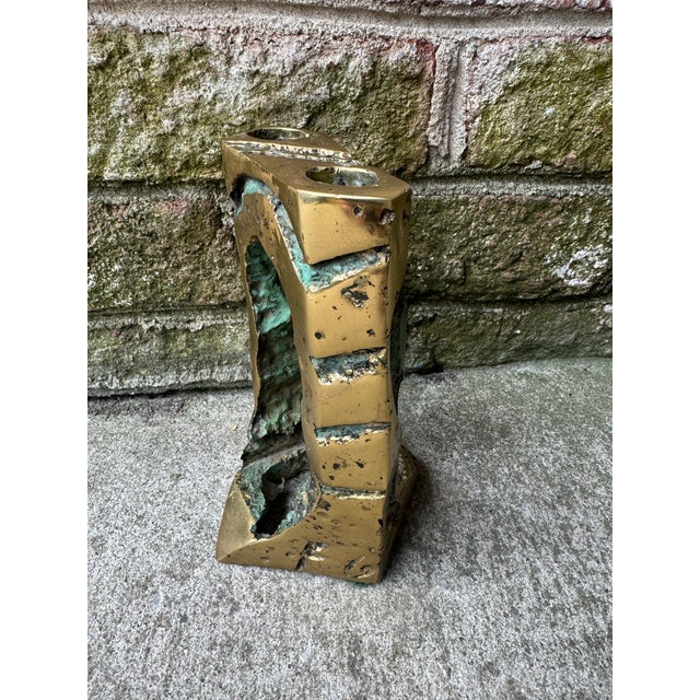 1960s Brutalist Solid Bronze Double Candle Holder For Sale - Image 9 of 16