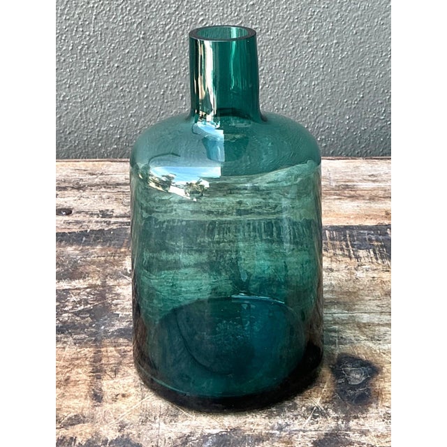 Vintage Teal Glass Vase For Sale - Image 10 of 14