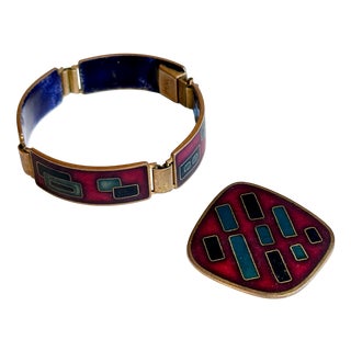 Enameled Bracelet and Pendant from Wilhelm Leyser, 1960s, Set of 2 For Sale