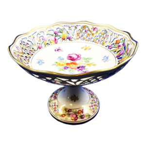 1950's Schumann Germany, Pedestal Reticulated Compote, Chateau Pattern, Dresden Flowers Porcelain Decorative FootedBowl