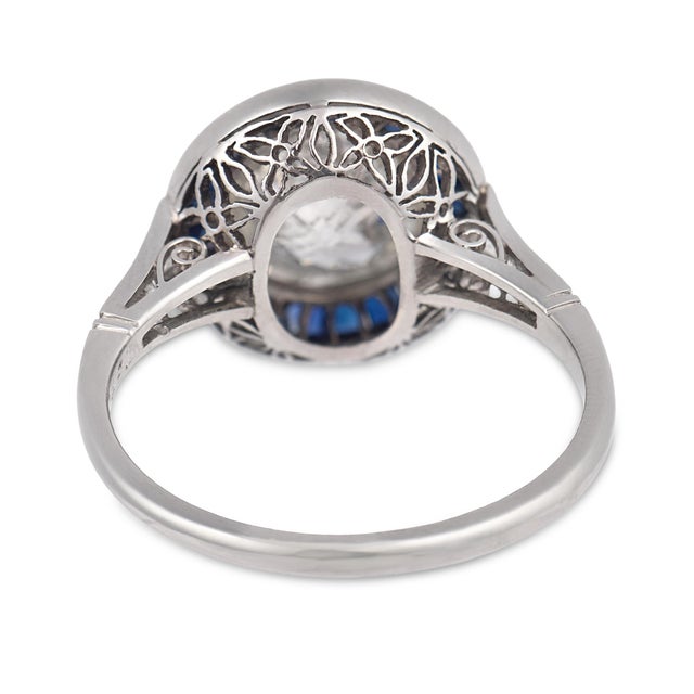 Art Deco Style 1.87 Carat Old European Cut Diamond Sapphire Engagement Ring, Size 6.5 For Sale In Los Angeles - Image 6 of 6