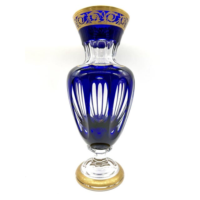 Glass Baluster Vase Thistle in Cobalt Blue Crystal and 24-Carat Gold from Saint Louis For Sale - Image 7 of 10